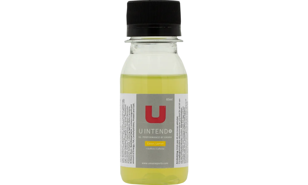 UMARA U Intend shot 60ml. Energi för träning eller tävling där extra energi behövs. Smak av citron.