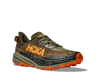 Hoka M Speedgoat 6 Wide - En terräng sko med god dämpning och utmärkt grep. Grön ochh Orange färg.