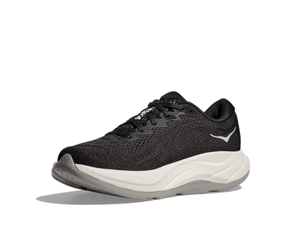 Hoka M Rincon 4 - En fjäderlätt sko med fantastisk dämpning men det slutar inte där. Denna sko är även otroligt responsiv. Svart och Vit färg på denna sko.