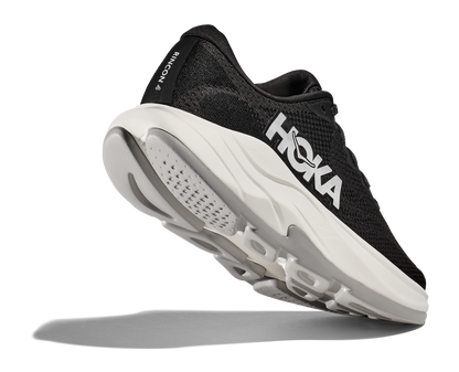 Hoka M Rincon 4 - En fjäderlätt sko med fantastisk dämpning men det slutar inte där. Denna sko är även otroligt responsiv. Svart och Vit färg på denna sko.