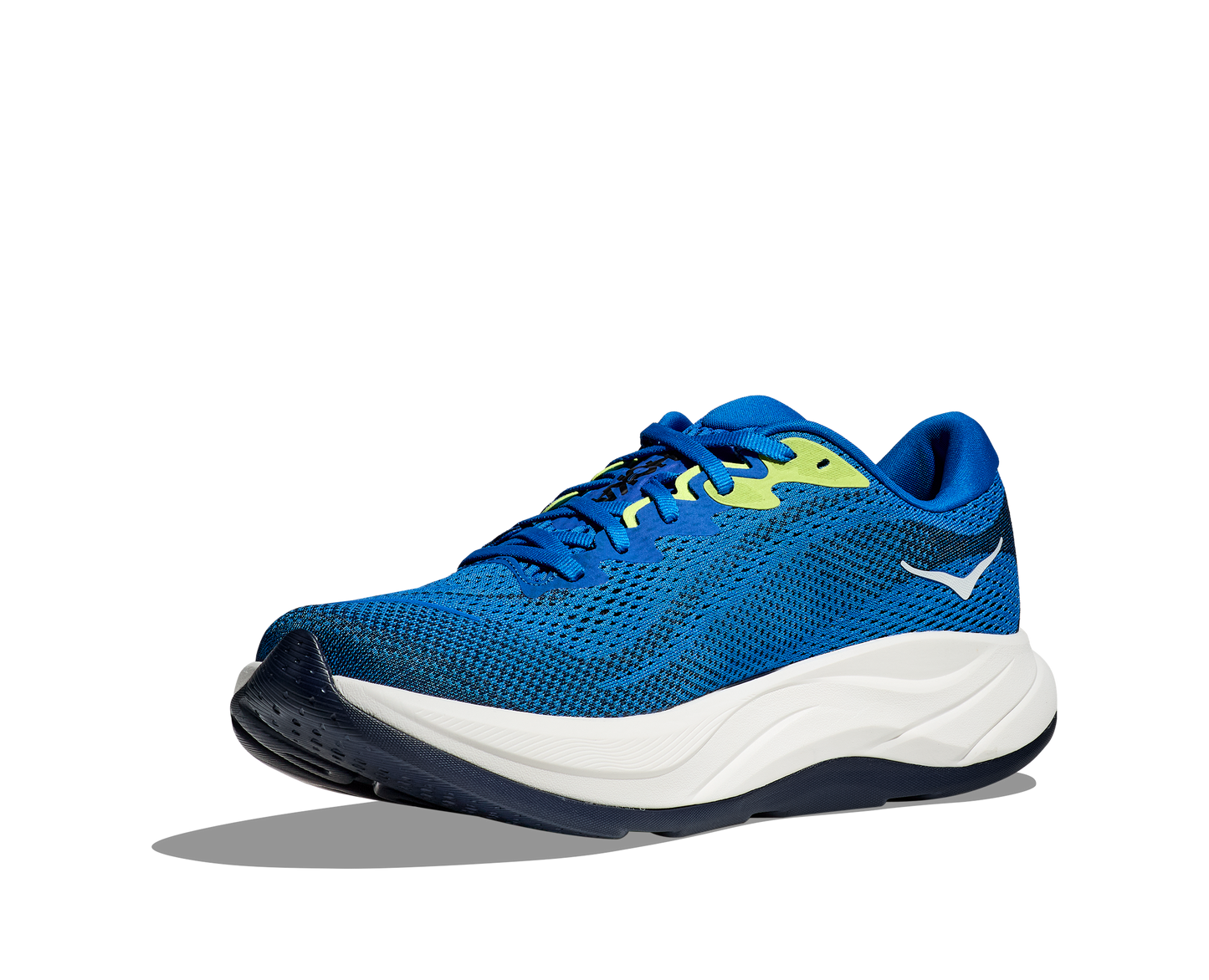 Hoka M Rincon 4 - En fjäderlätt sko med fantastisk dämpning men det slutar inte där. Denna sko är även otroligt responsiv. Denna sko är blå och vit med lime gröna detaljer.