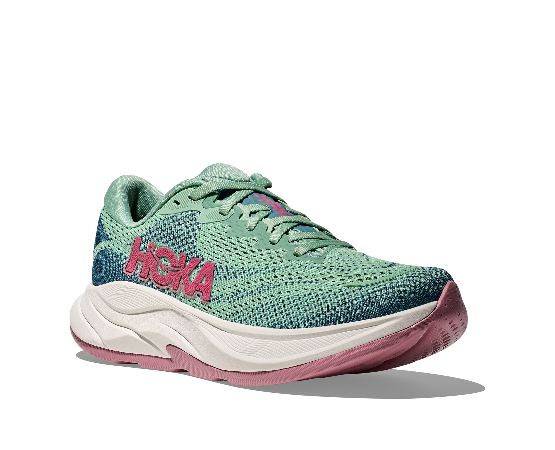 blå och vit färg med rosa detaljer. 