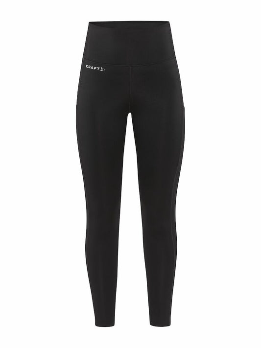 Craft ADV Essence High Waist Warm Tights. Svarta tights i dammodell med bred resår i midjan. Två stora ytterfickor på benen samt nyckelficka i midjan.