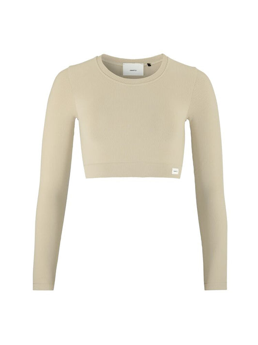 Craft Collective Rib Cropped LS Top W. Beige långärmad topp med kort