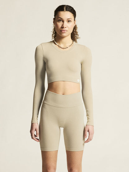 Craft Collective Rib Cropped LS Top W. Beige långärmad topp med kort