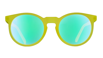 goodr Fade-er-ade Shades. Runda solglasögon med gul båge och ljusrosa lins som är gjorda för den aktiva vardagen. 