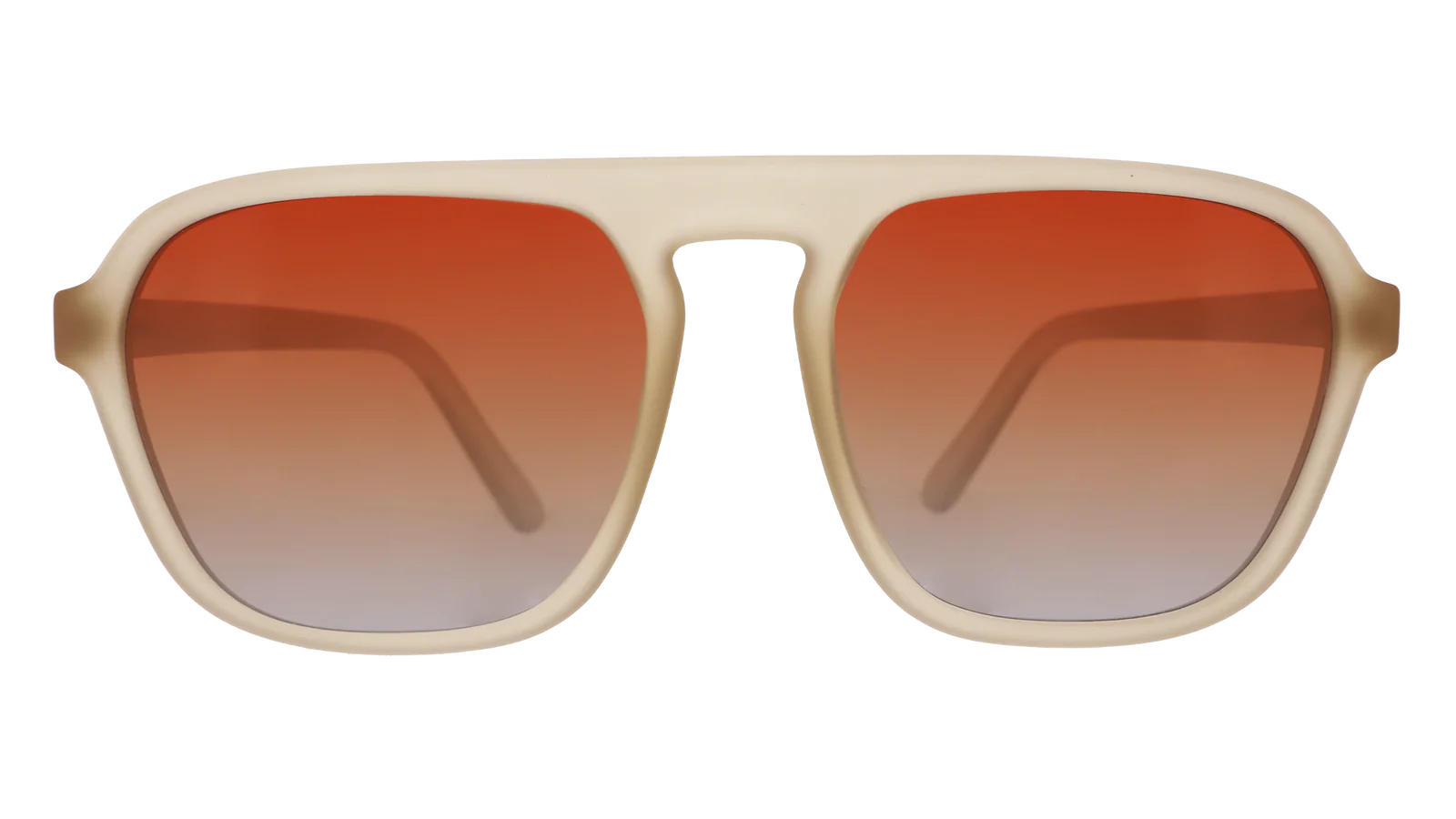 goodr Impromptu Disco Nap. Solglasögon designade för en mellanstor passform och lagom stora för de flesta ansikten. Klassiska fyrkantiga aviator-bågar i transparent grå/beige med orangea glas. Polariserade linser och specialgreppbeläggning som förhindrar att glasögonen glider. 