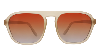 goodr Impromptu Disco Nap. Solglasögon designade för en mellanstor passform och lagom stora för de flesta ansikten. Klassiska fyrkantiga aviator-bågar i transparent grå/beige med orangea glas. Polariserade linser och specialgreppbeläggning som förhindrar att glasögonen glider. 