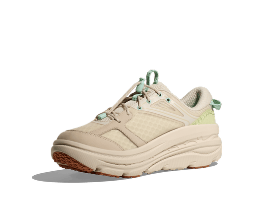 Hoka U Bondi B3 LS - Bekväm sko som håller dina fötter pigga under hela dagens äventyr.  Beige färg med Gröna