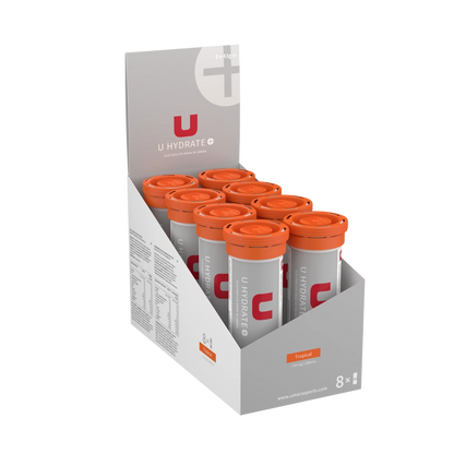 UMARA U Hydrate Tropisk. Effektiv vätskeersättare med koffein. Smak av tropisk frukt.