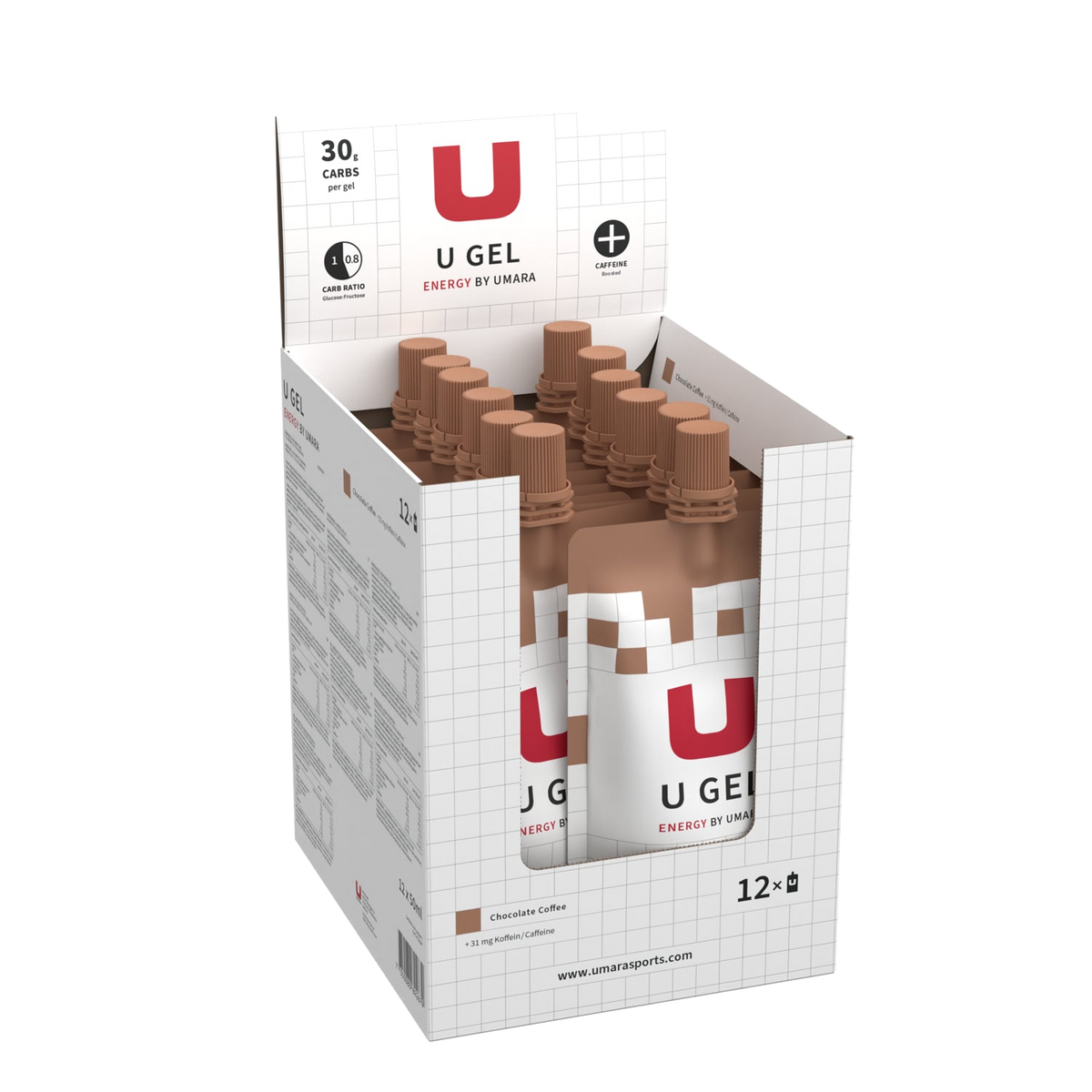 Umara U Gel Skruvkork Choklad / Kaffe + Koffein 12x30g carb